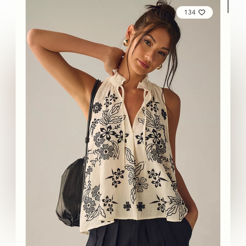 ANTHRO Tavi embroidered tank blouse with tie front, swing style by Pilcro NEW - Picture 14 of 16